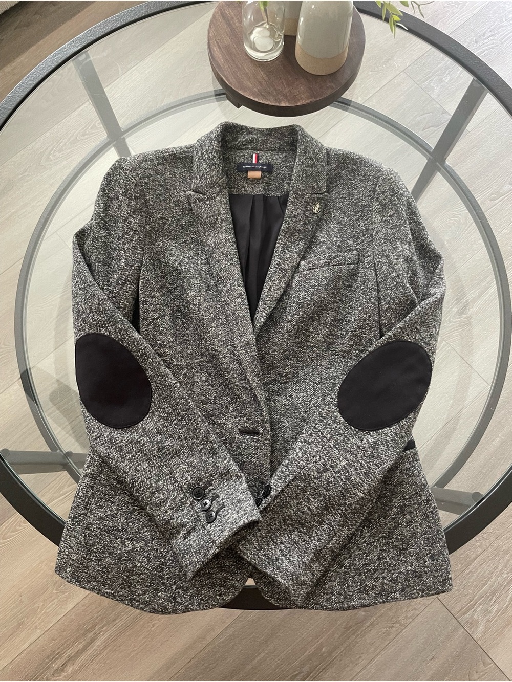 Tommy Hilfiger Gray Tweed Blazer with Black Elbow Patches